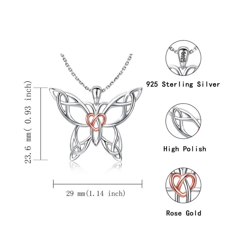 MANBU Sterling Silver Celtic Butterfly Necklace Earrings: Women Butterfly Pendant Necklace Earrings Celtic Christmas Jewelry Gifts for Butterfly Lovers (butterfly necklace) - Image 5